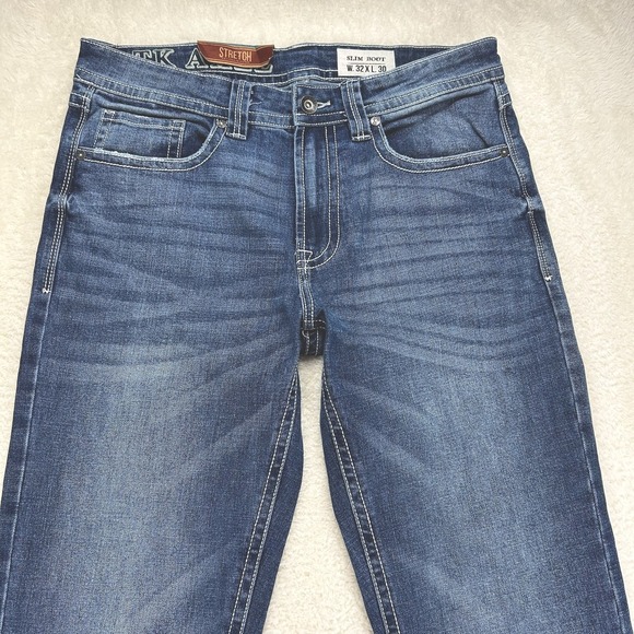 T.K. Axel Slim Boot Cut Stretch Blue Denim Jeans Mens 32x30 NEW - Picture 2 of 16